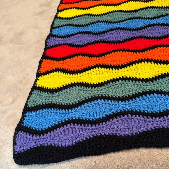 Crochet afghan throw Rainbow blanket wavy crazy pattern boho bohemian vibrant co - Picture 2 of 7